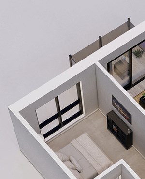 Wedgewood Style J - 1 bed, 1 bath apartment 3D floor plan Wedgewood Style J - 1 bed, 1 bath apartment 3D floor plan
